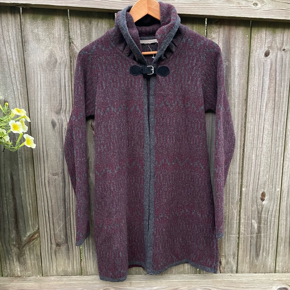Italy cape sweater cardigan Chiaramente Wool-Blend color burgundy gray size S